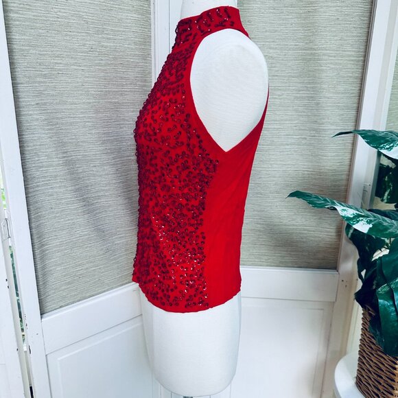 Vintage 90s Sleeveless Sequined Beaded Red Tank Sweater Dressy Xmas Sweater - Picture 6 of 7